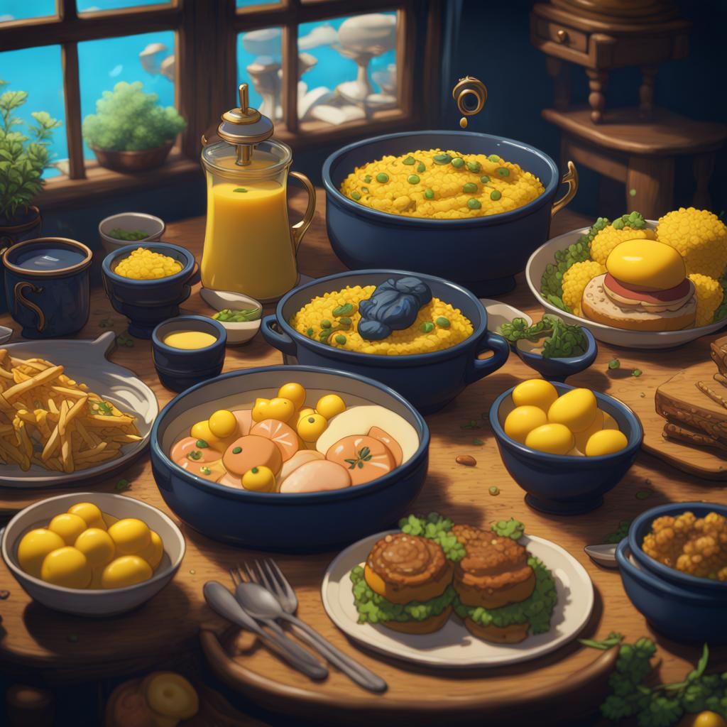 Studio Ghibli Food in 2D Cartoon Style