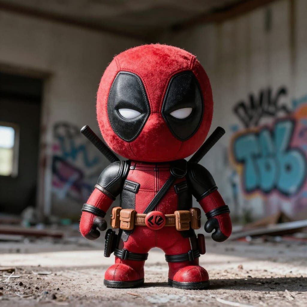 Cute Deadpool Toy in Cinematic Lighting