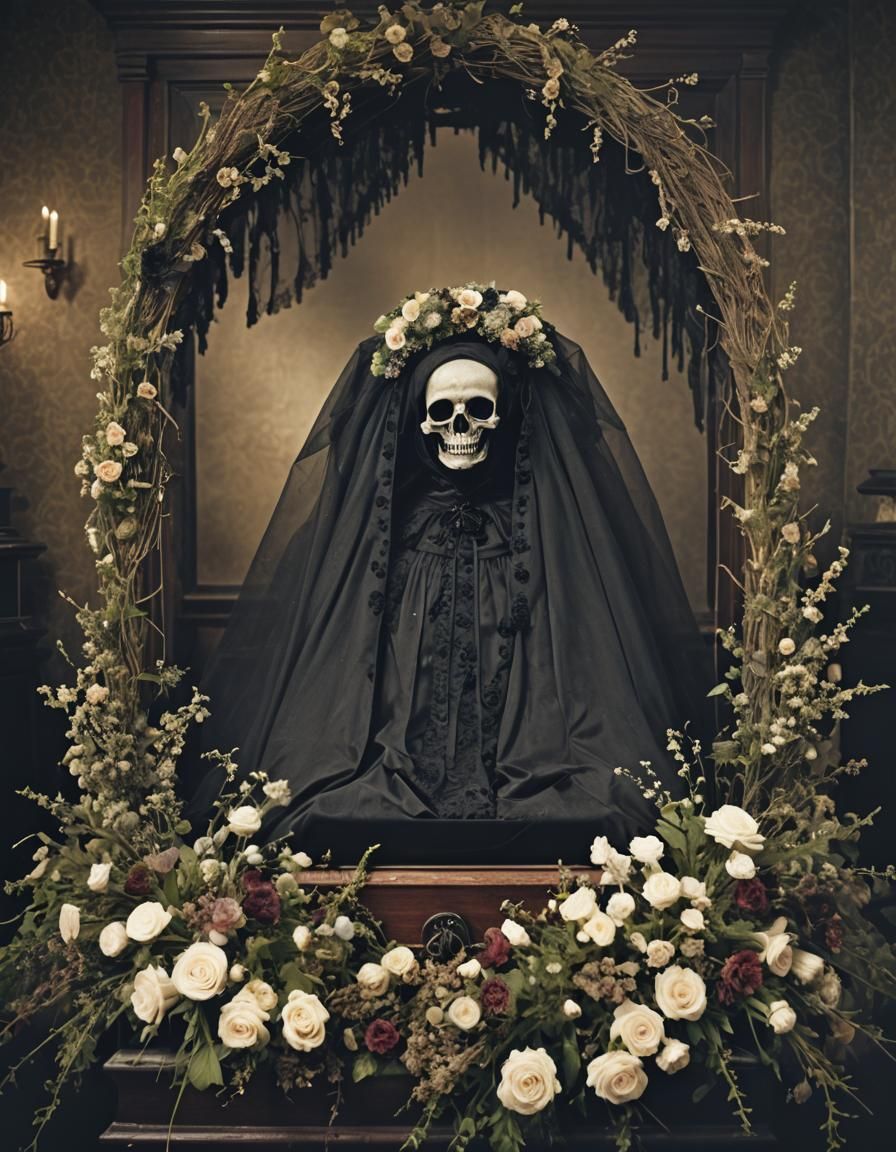 Eerie Victorian Funeral Parlor with Rotting Portrait