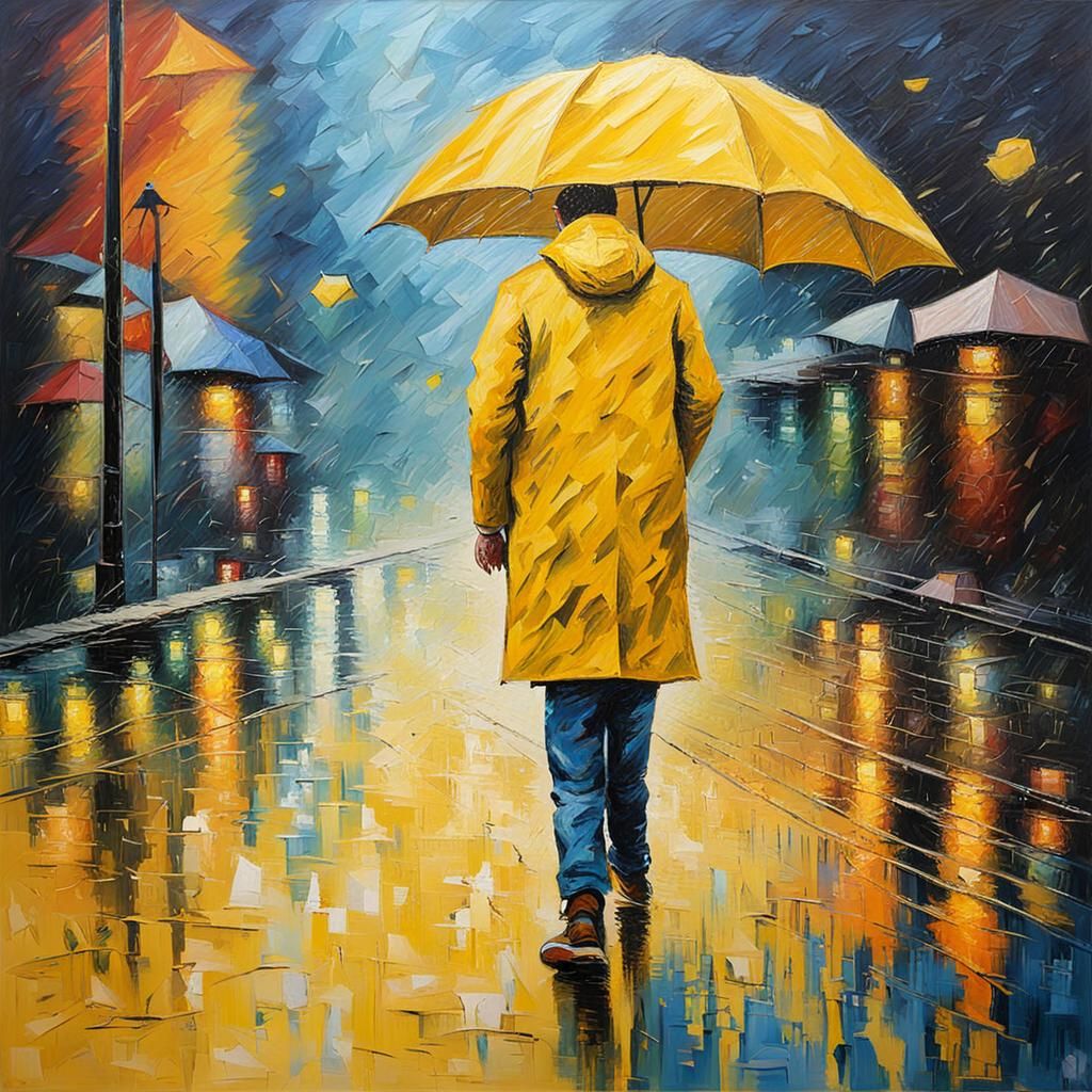 Person in Yellow Raincoat: Expressionist Oil Painting