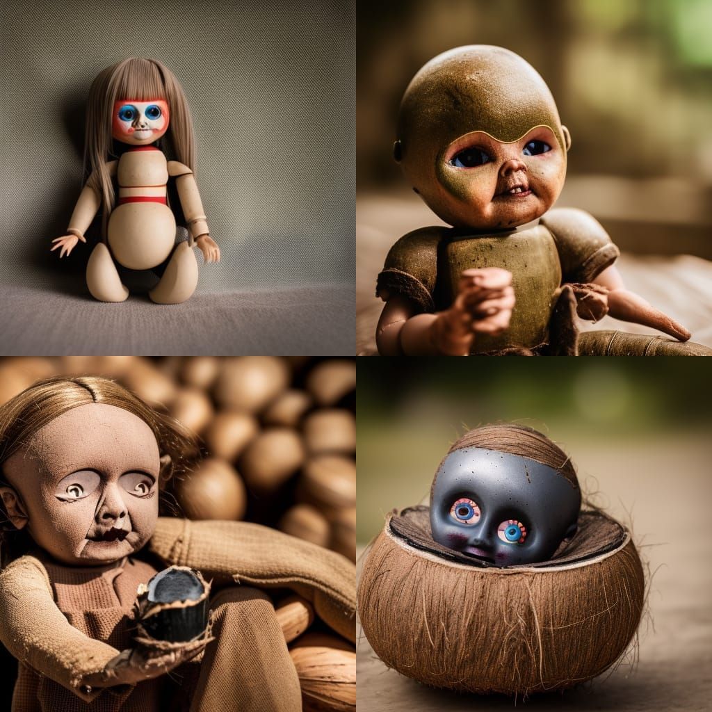 Creepy Coconut Shell Doll: Professional Photography