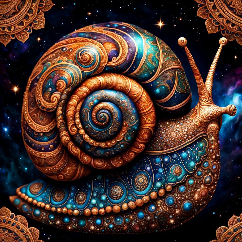 Giant Snail Zooming Through Space with Glittery Trail