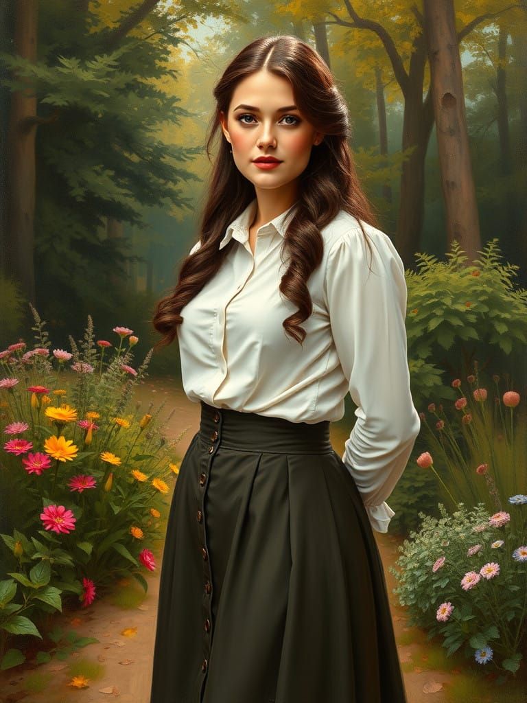 Curvy Victorian Lady in a Beautiful Garden