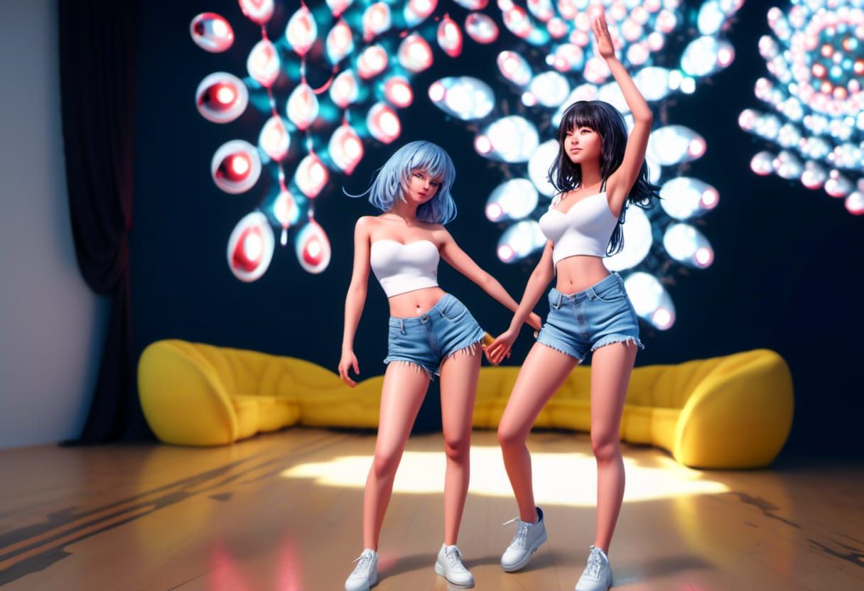 Blue Alien Girls Dancing at Party