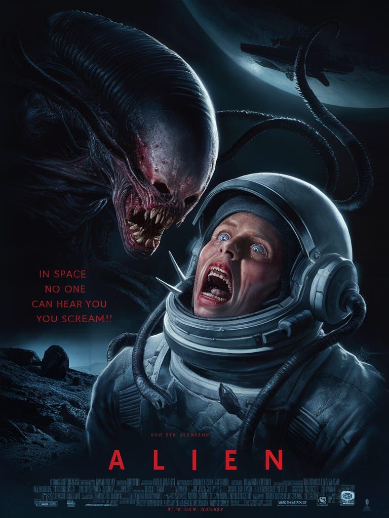 Original Movie poster with text for "ALIEN" "In Space No One...
