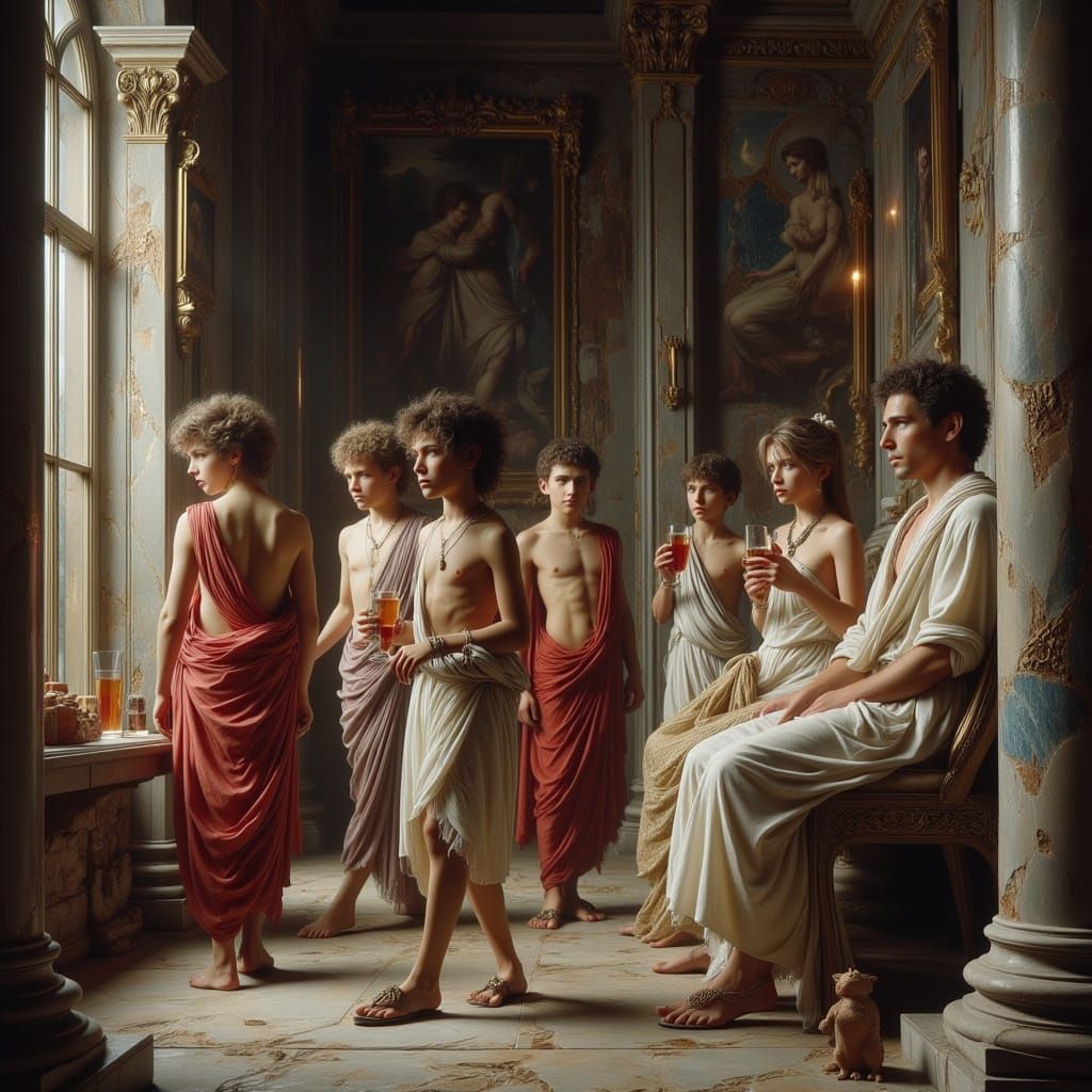 Greek Boys Serving Wine in Neoclassical Style