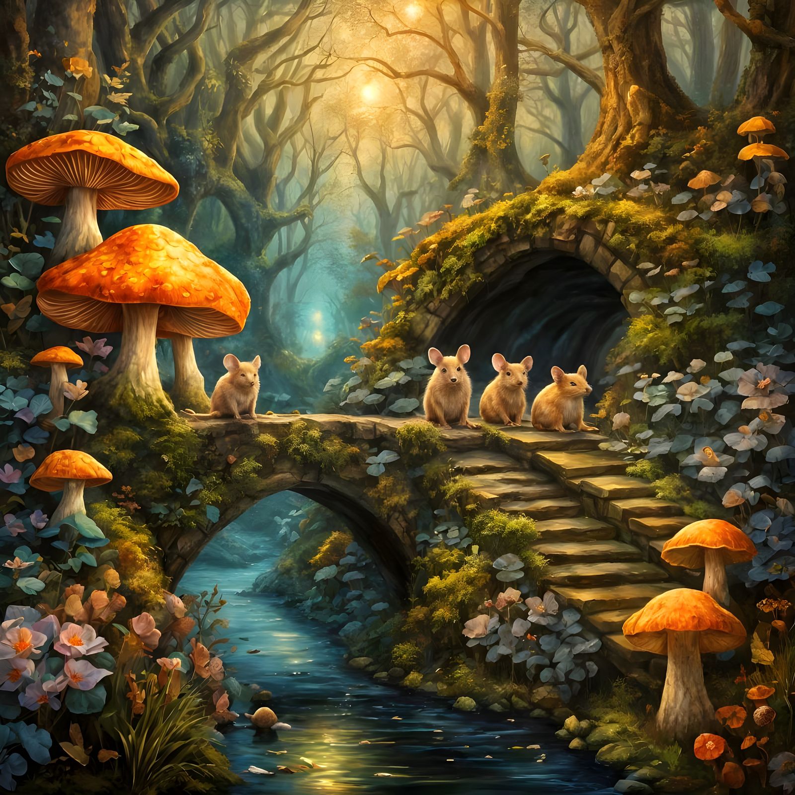 Whimsical Forest Bridge in Warm Golden Light