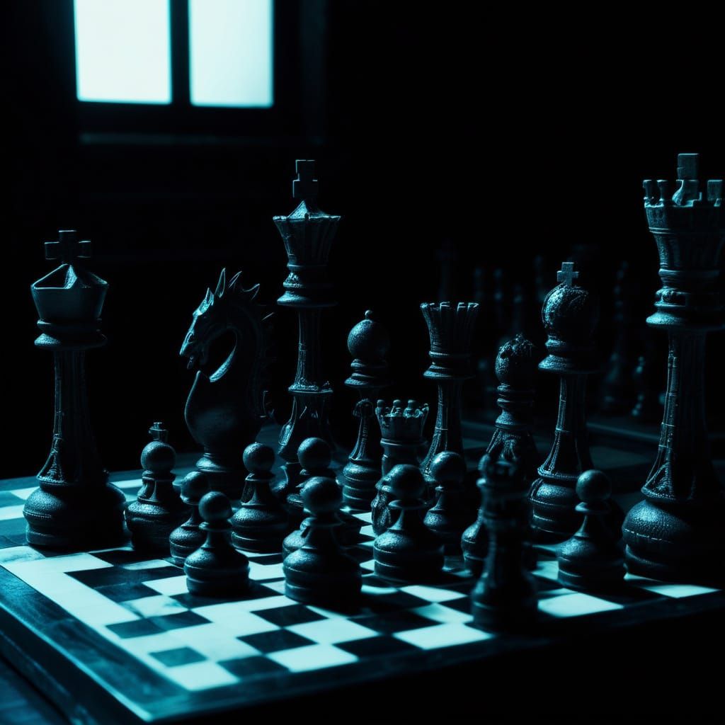 Surreal Chess Game in Dark Biomechanical Style