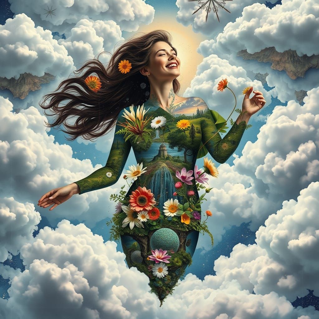 Bio-Art Collage: Woman as Interconnected Ecosystem