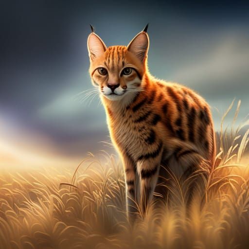 Serval Cat in Detailed Digital Landscape