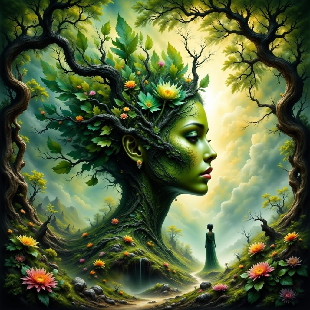 Ethereal Goddess of Nature in Ancient Gold Hyperrealism