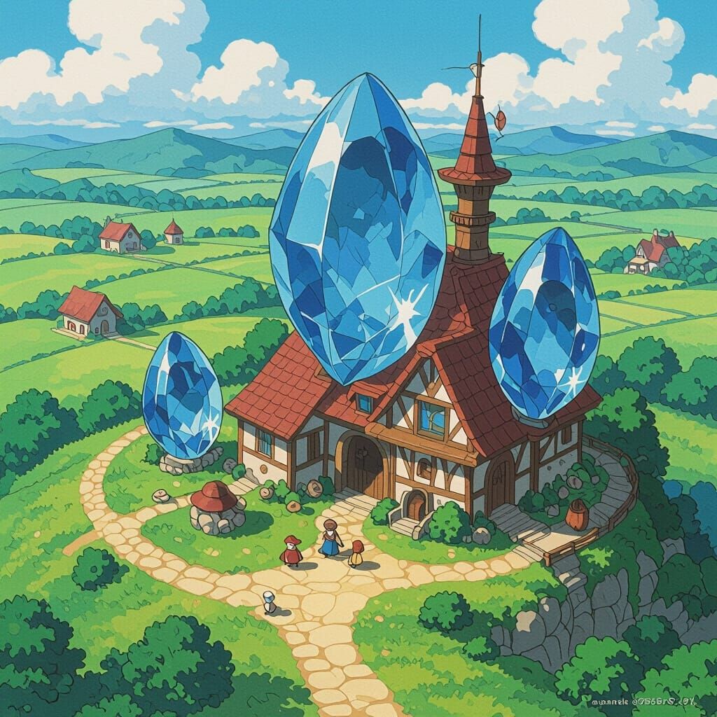 Aerial Witch Crystals in Studio Ghibli Style