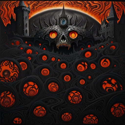 Cyberpunk Surrealism: Dark Fantasy Castle in Apocalyptic Sun...