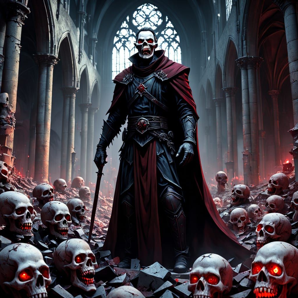 Gargantuan Demon in Ruined Cathedral: Dark Fantasy Art