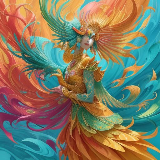 Dragon Peacock Woman in Abstract Expressionism Style