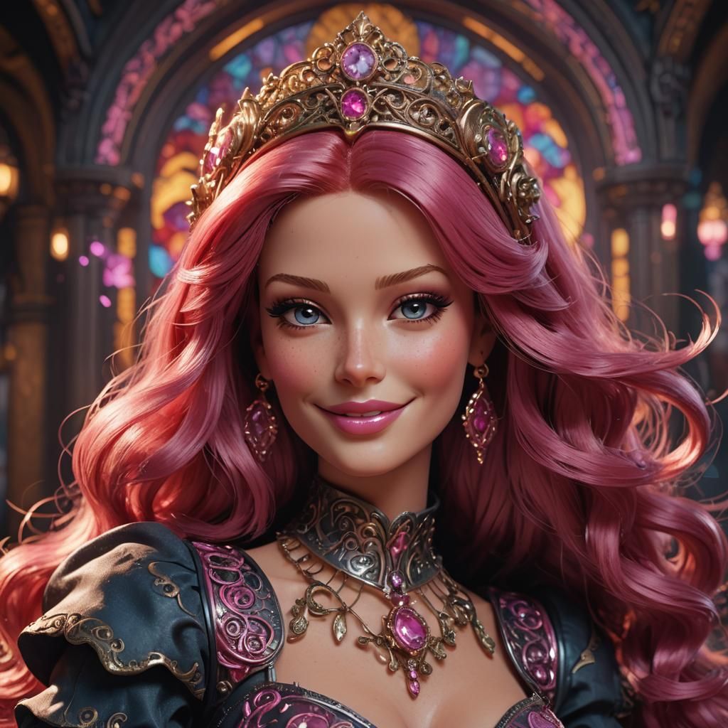 Red-Haired Barbie Portrait in Dark Fantasy Style