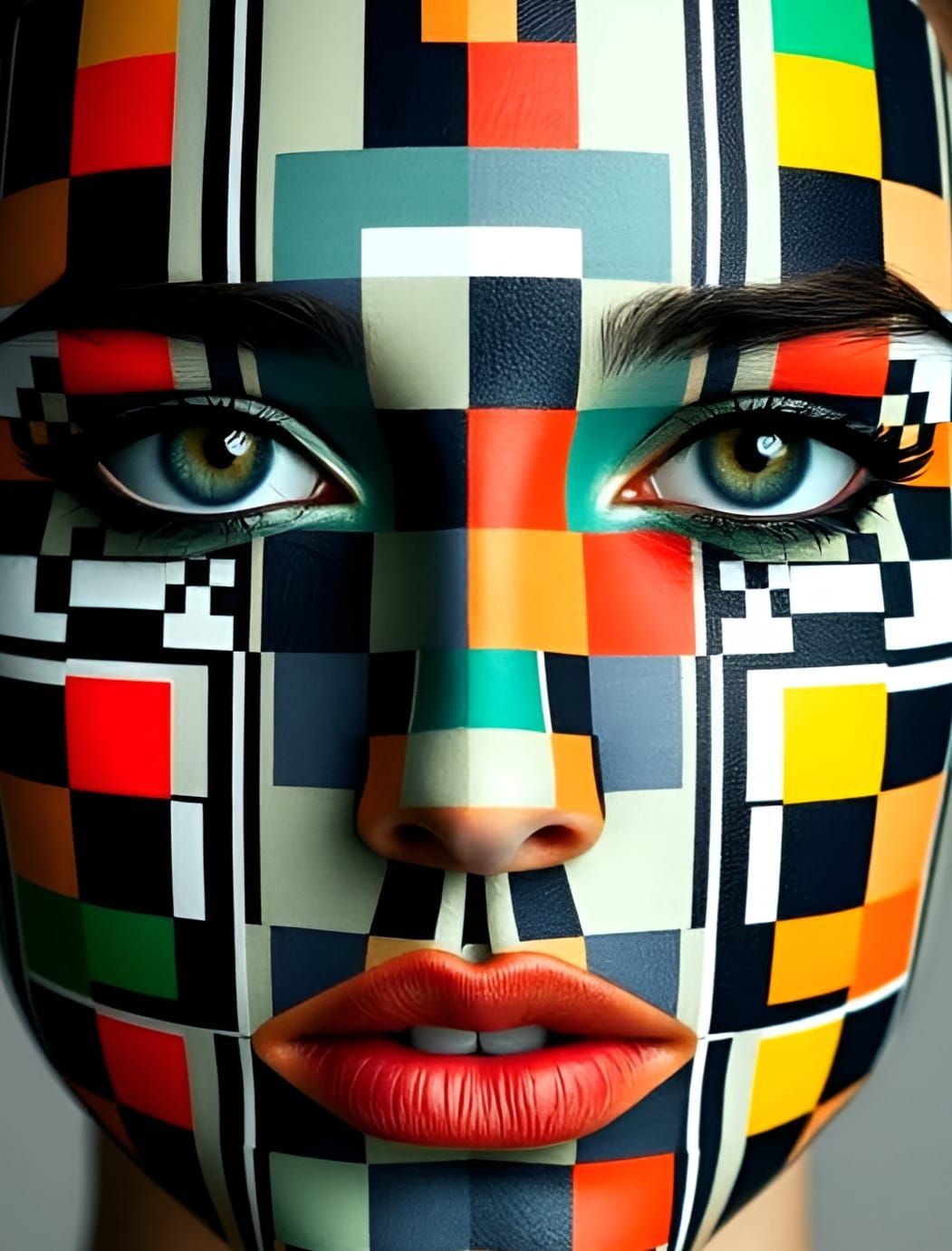Symmetrical Face Constructed from Colorful Squares in Muted ...