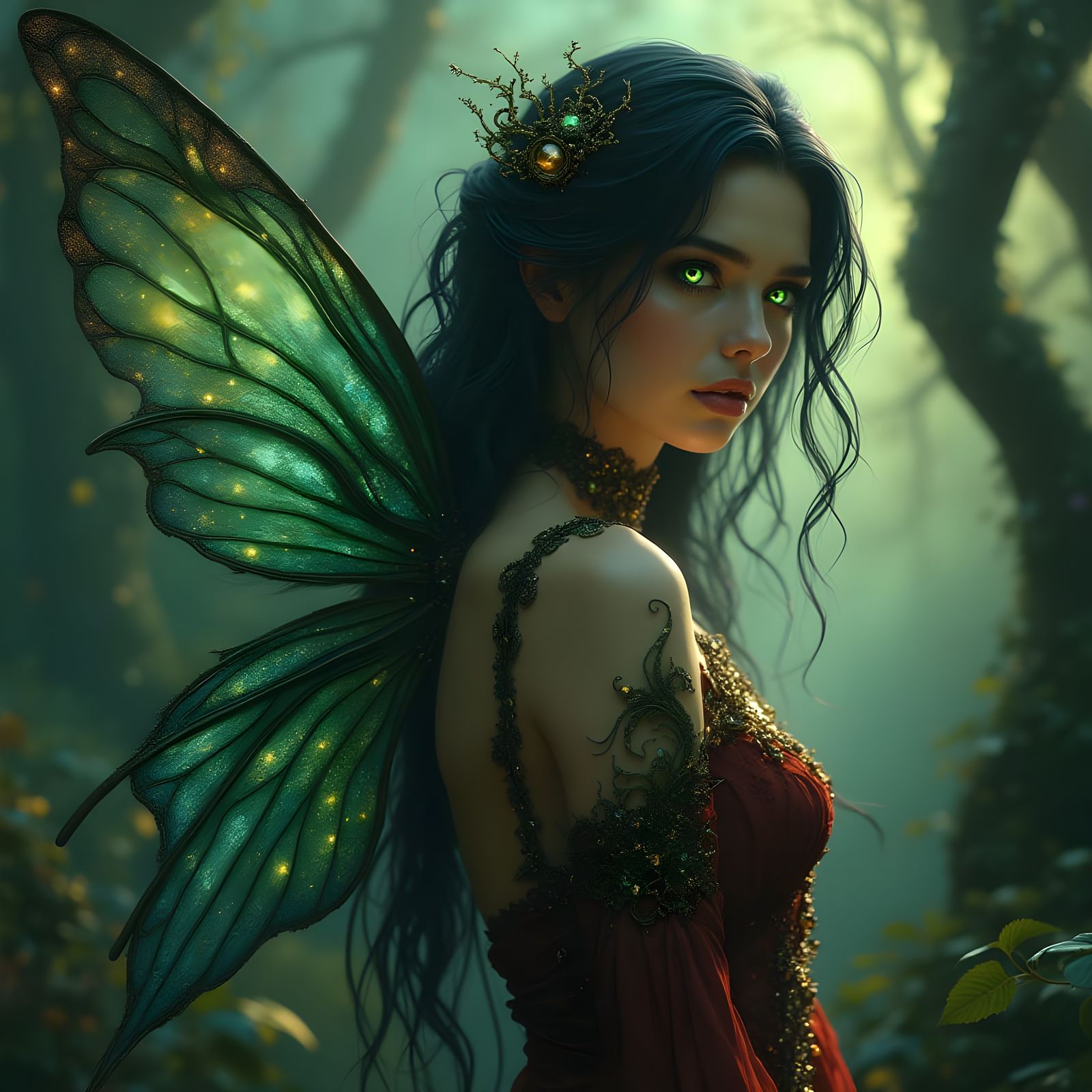 Ethereal Fairy in Mystical Forest, Ultra-Detailed Fantasy Re...
