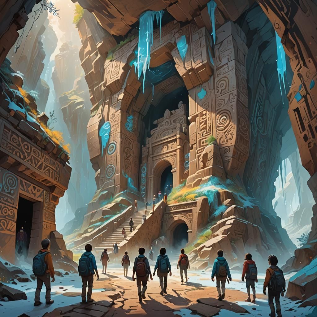 Kids Discover Cave of Ancient Glyphs: Fantasy Art