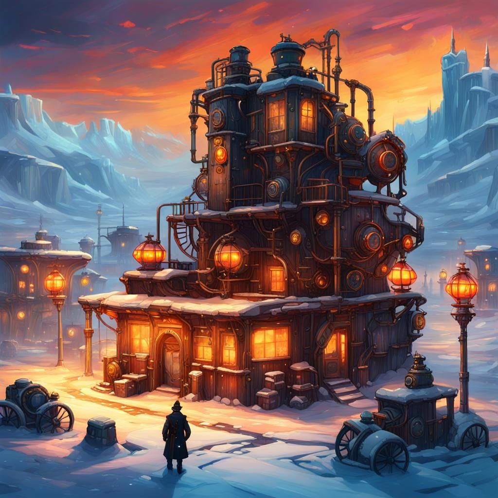 Steampunk Survival Outpost in a Frozen Tundra
