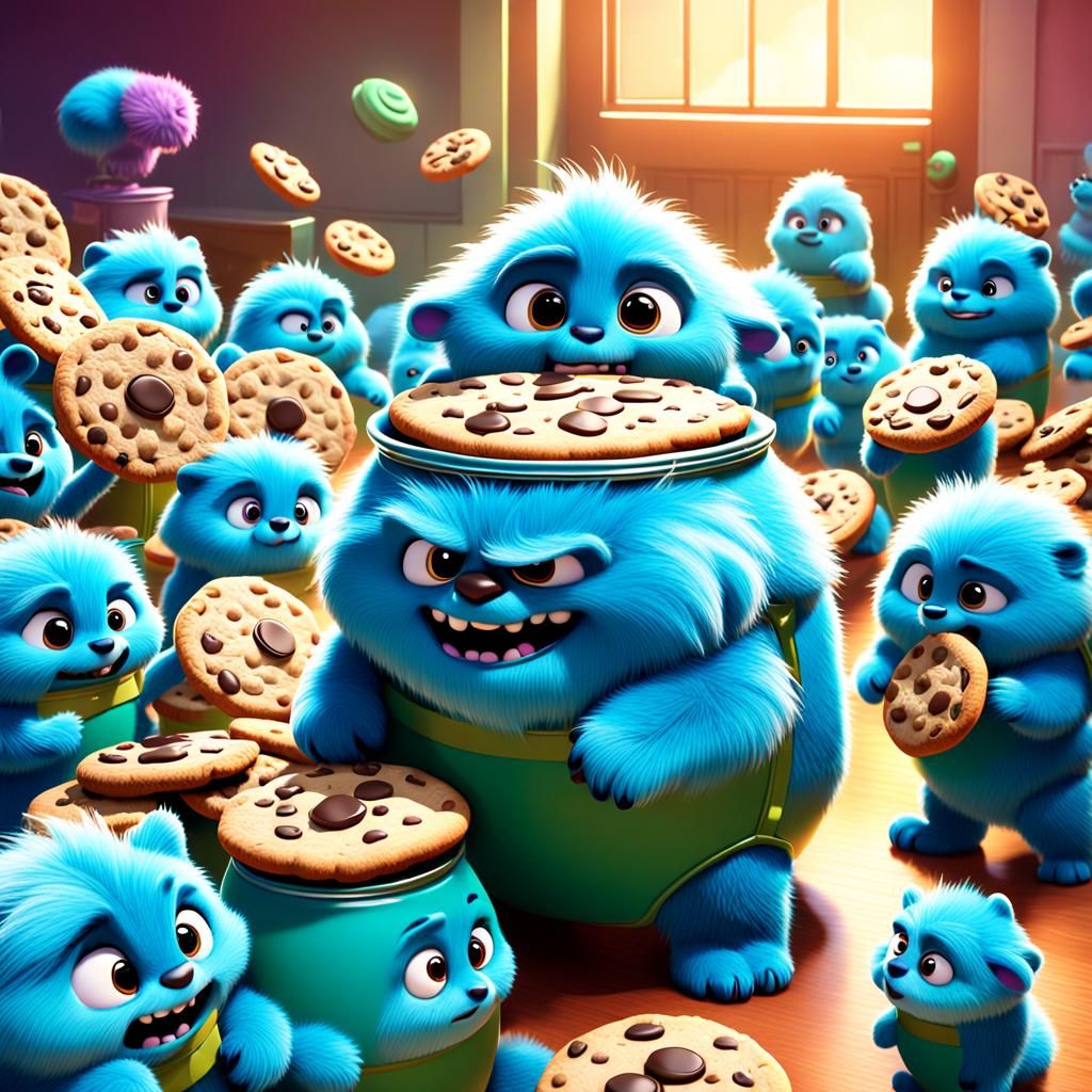 Fluffy Army's Cookie Jar Heist: 3D Digital Art