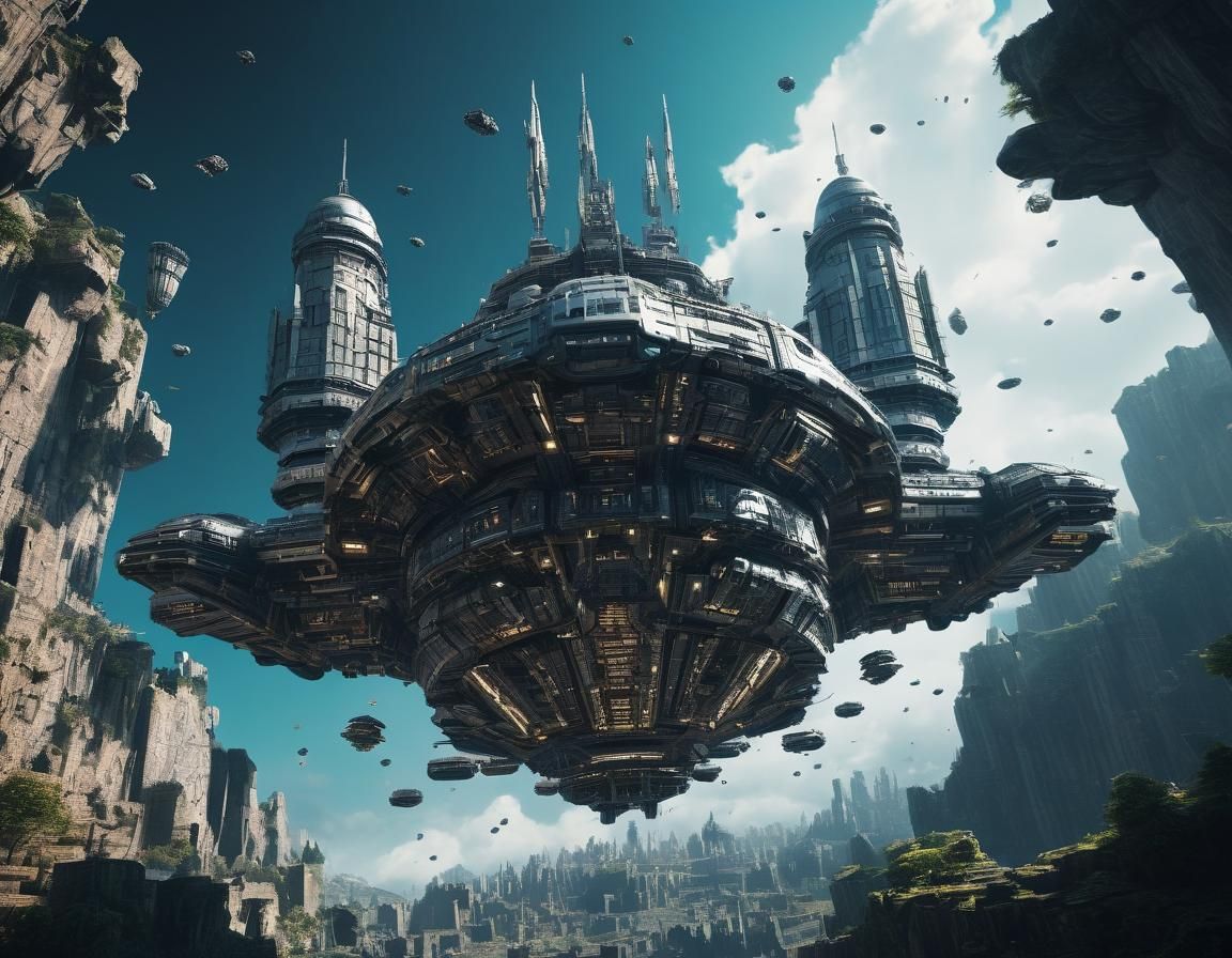 Epic Sci-Fi Fortress and Spaceship in 8K