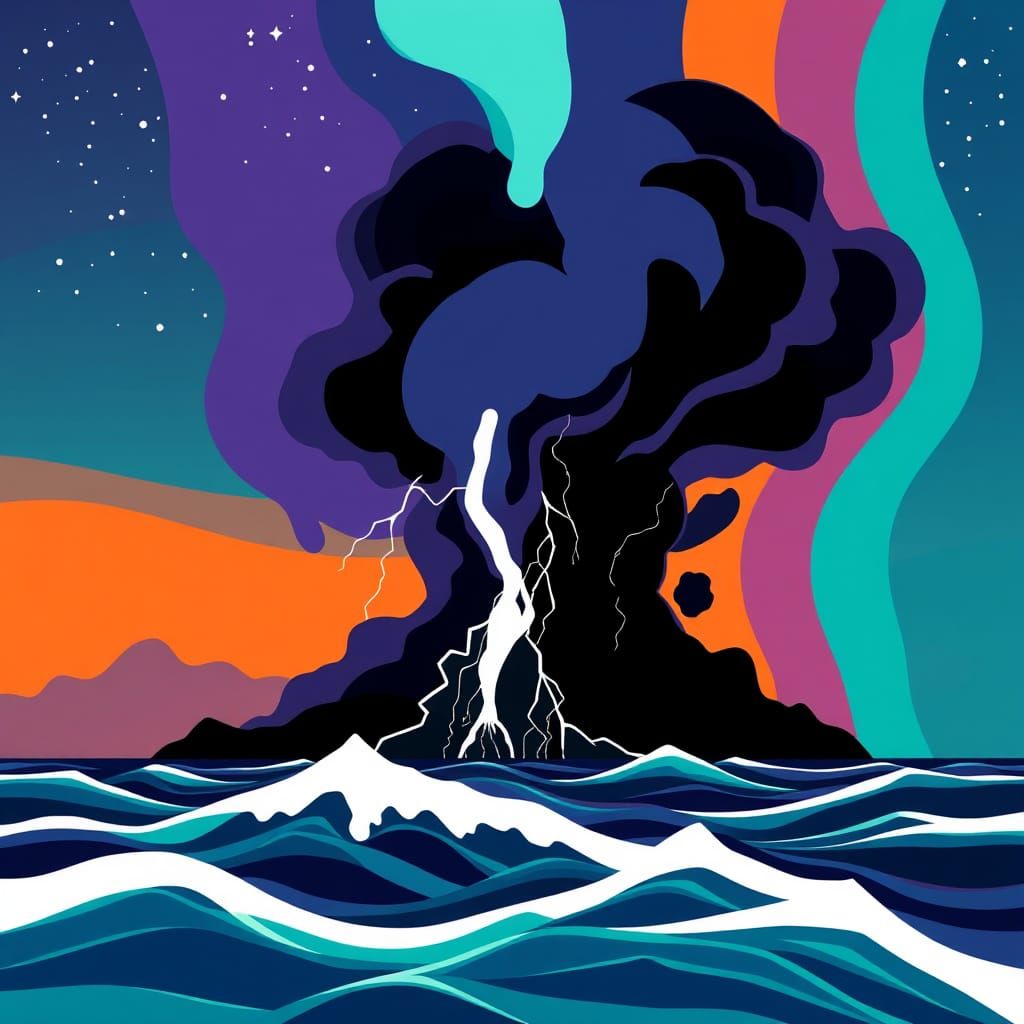 Abstract Vector Art: Ocean Thunderstorm at Night