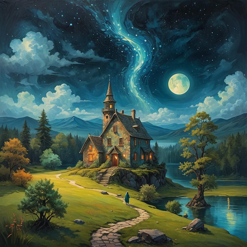 Dreamlike Landscape with Figure in Surreal Digital Painting