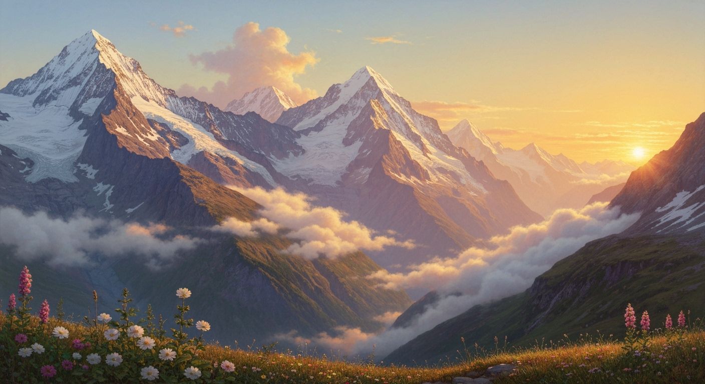 Sunrise Over Snow-Capped Swiss Alps Peaks