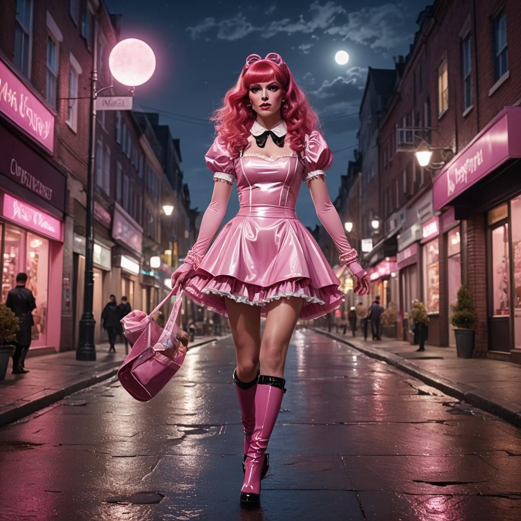 Trans Woman in Pink Latex Dress: Photorealistic Image