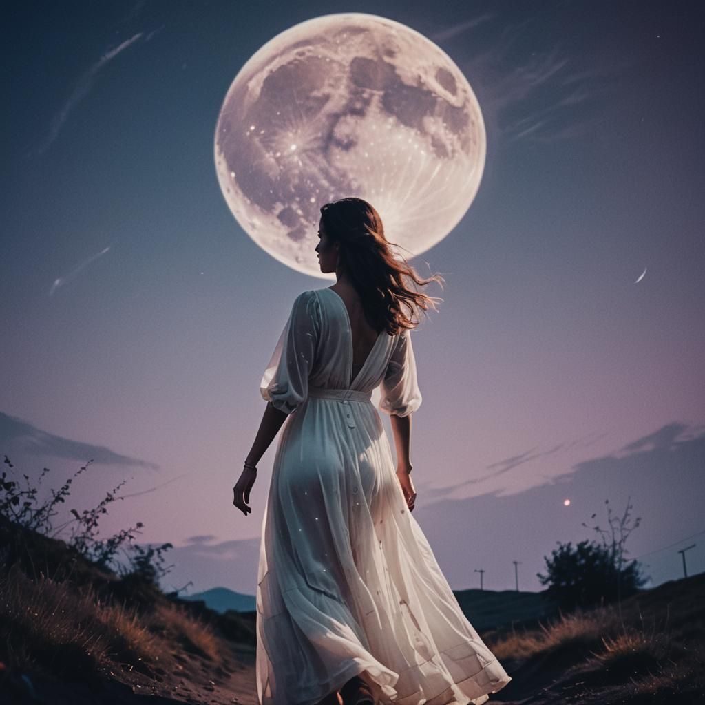 Cinematic Double Exposure of Woman and Moon
