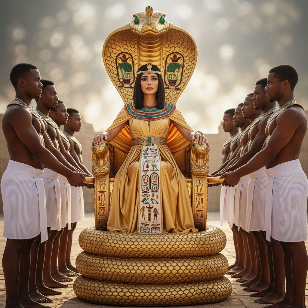 Regal Egyptian Queen on Cobra Throne