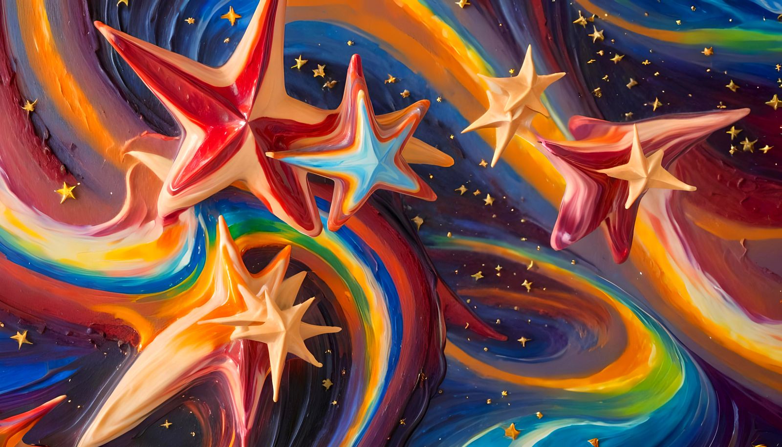 Swirling Star-Beings Emerge: Antipasto Oil Painting