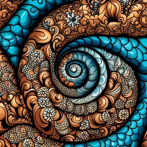 Intricate Blue Snail Shell with Penrose Tiling