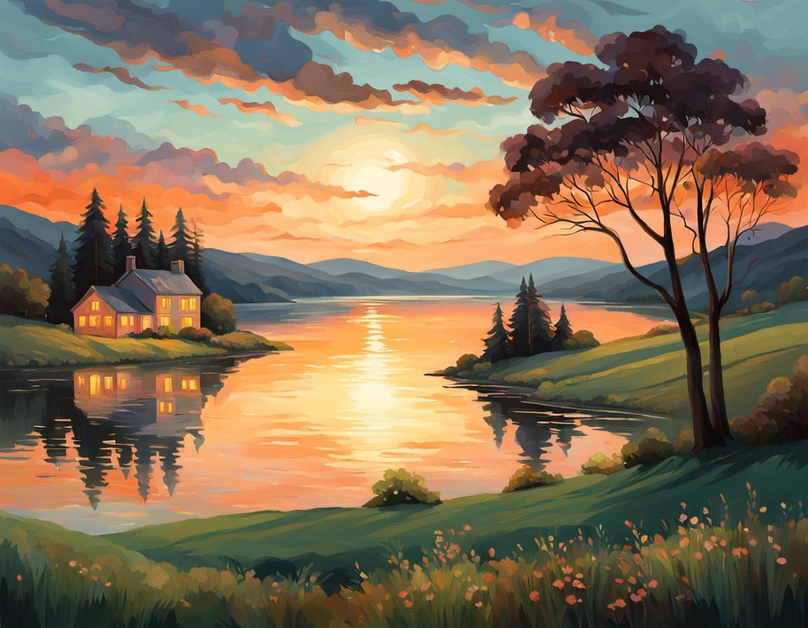 Twilight Landscape in Post-Impressionism Style