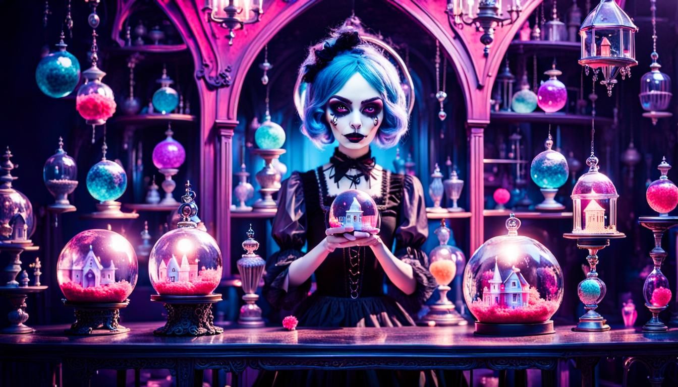 Gothic Girl in Crystal Ball Dollhouse