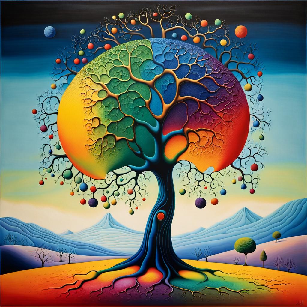 Surreal Fruit Tree in Lyrical Abstraction Style