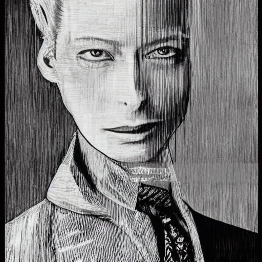 Woman with Katana Swords in Abstract Expressionism Style