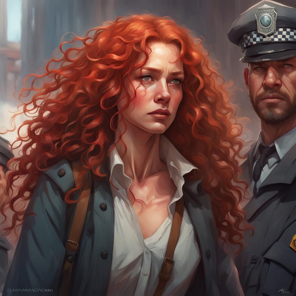 Arrest of a Red-Haired Woman: Hyperdetailed Portrait
