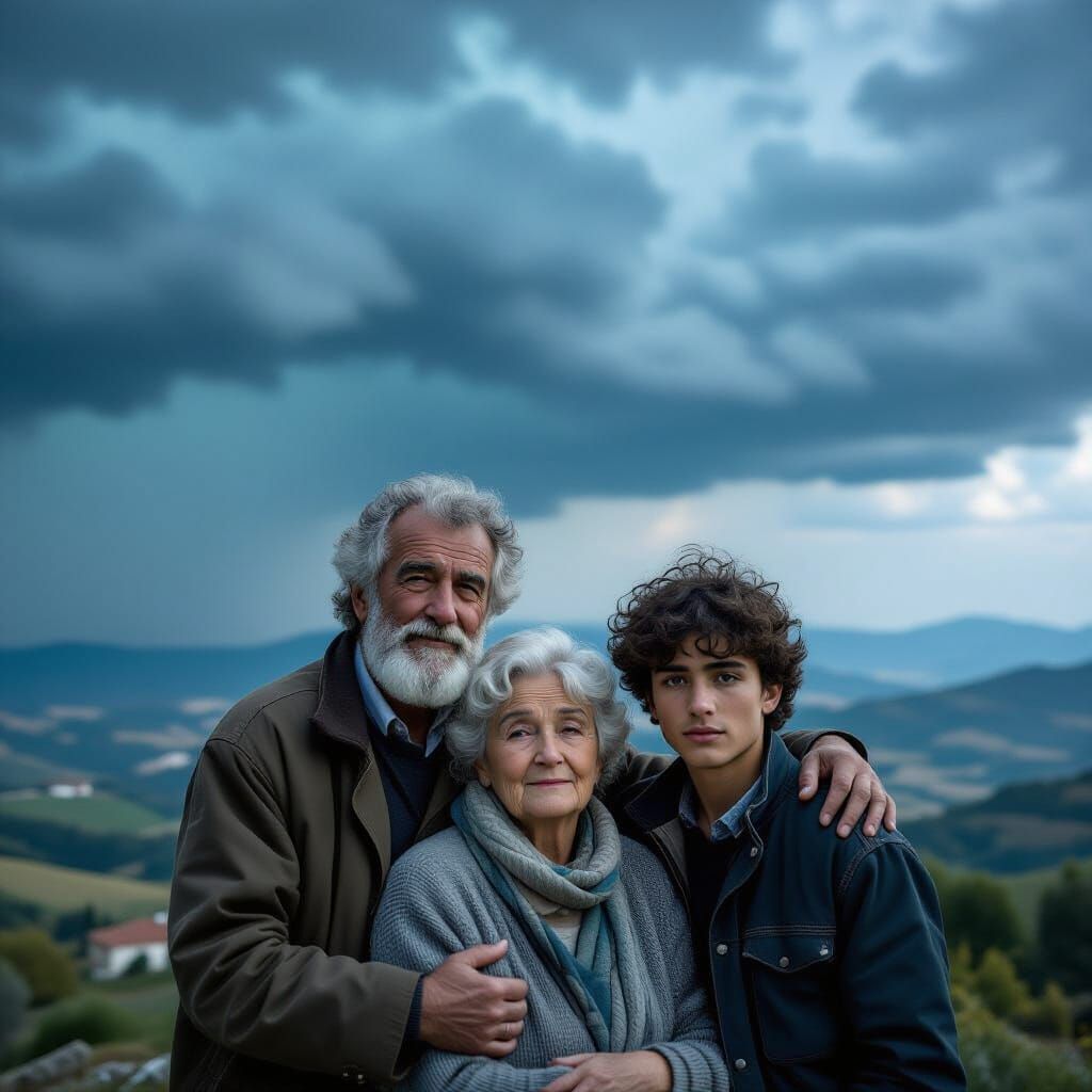 Italian Family Portrait on Hilltop Before Storm