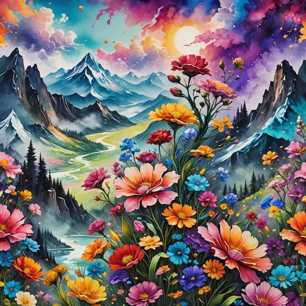 Fantasy Flower Landscape in Anime Style