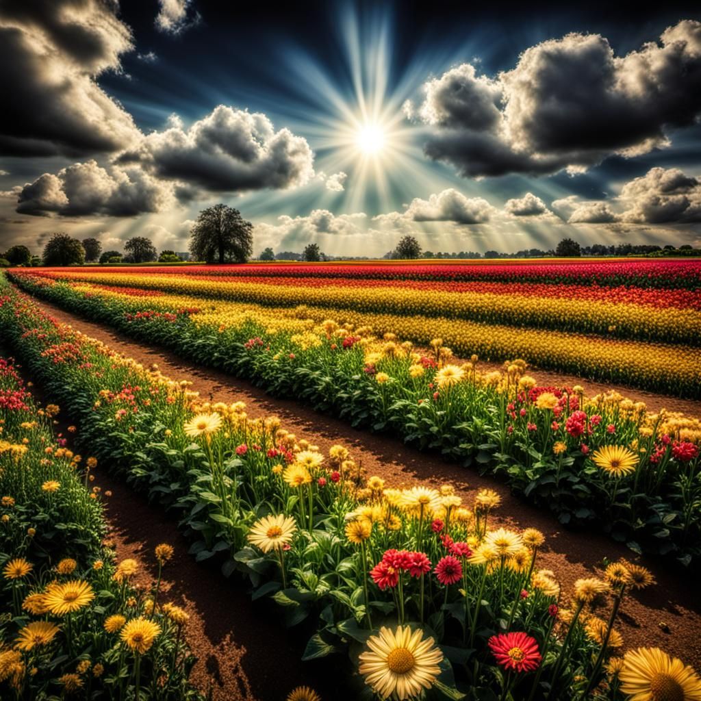 Hyperrealistic Flower Field in Cinematic Light