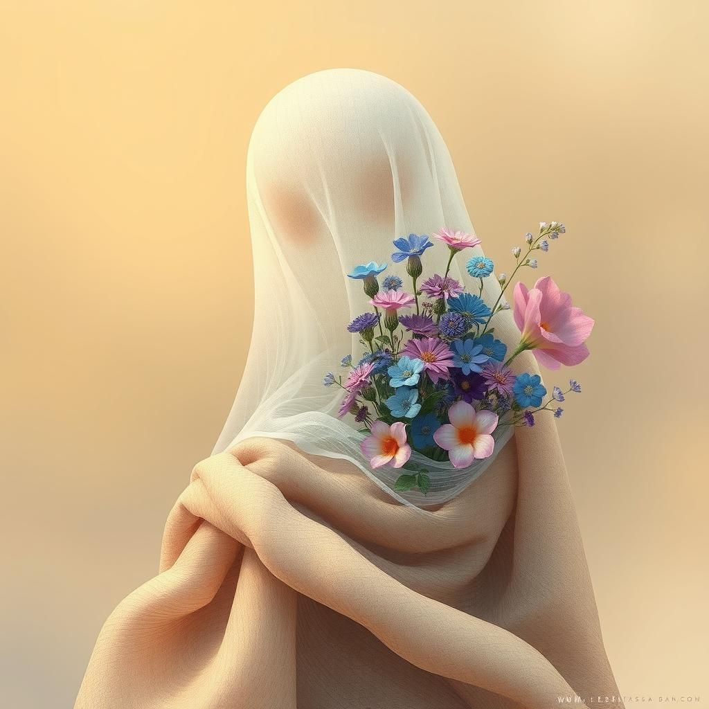 Ghost Wrapped in Blanket Holding Flowers