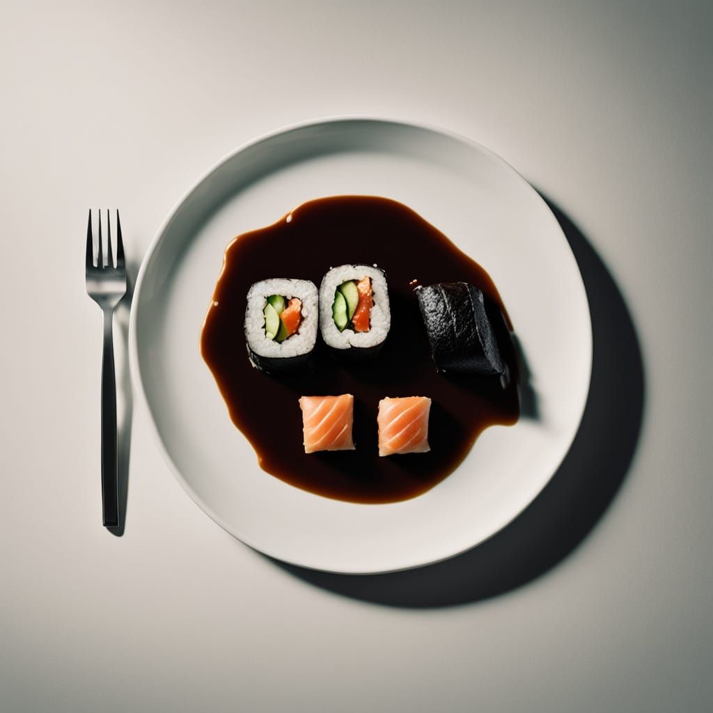 Photorealistic Sushi Platter with Soy Sauce and Ginger