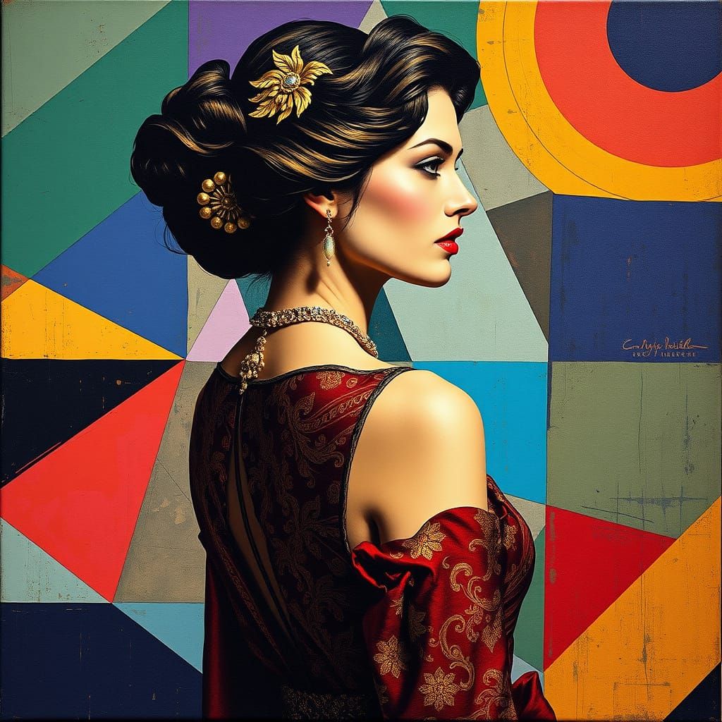 Elegant Woman in Profile with Geometric Patterns