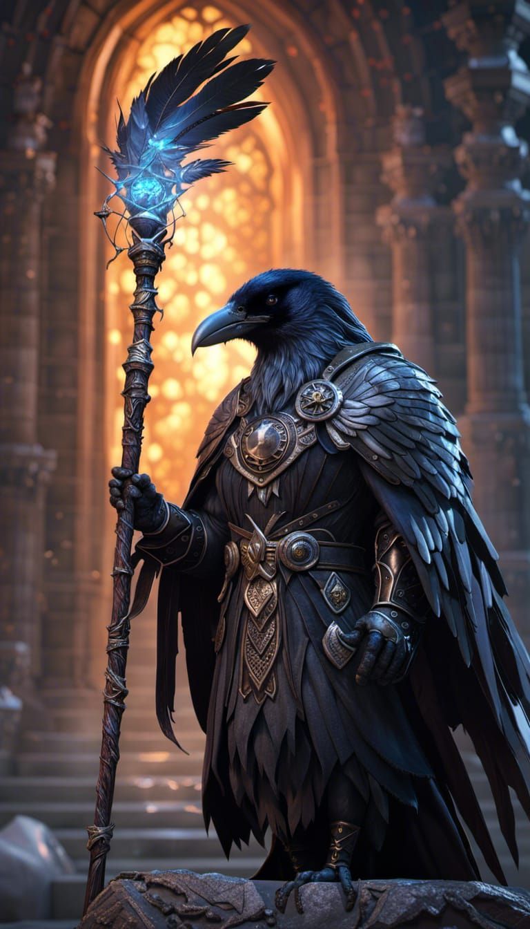 Stone Feather Raven Wizard in Dark Fantasy Style