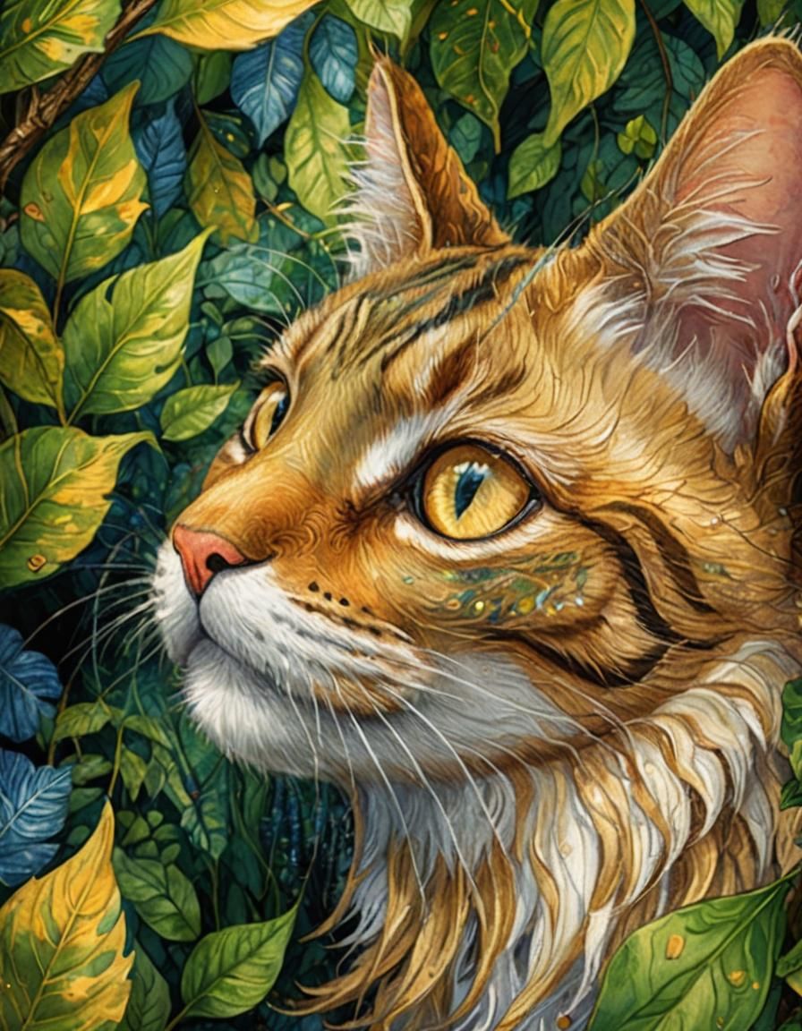 Cute Cat in Whimsical Fantasy Illustration