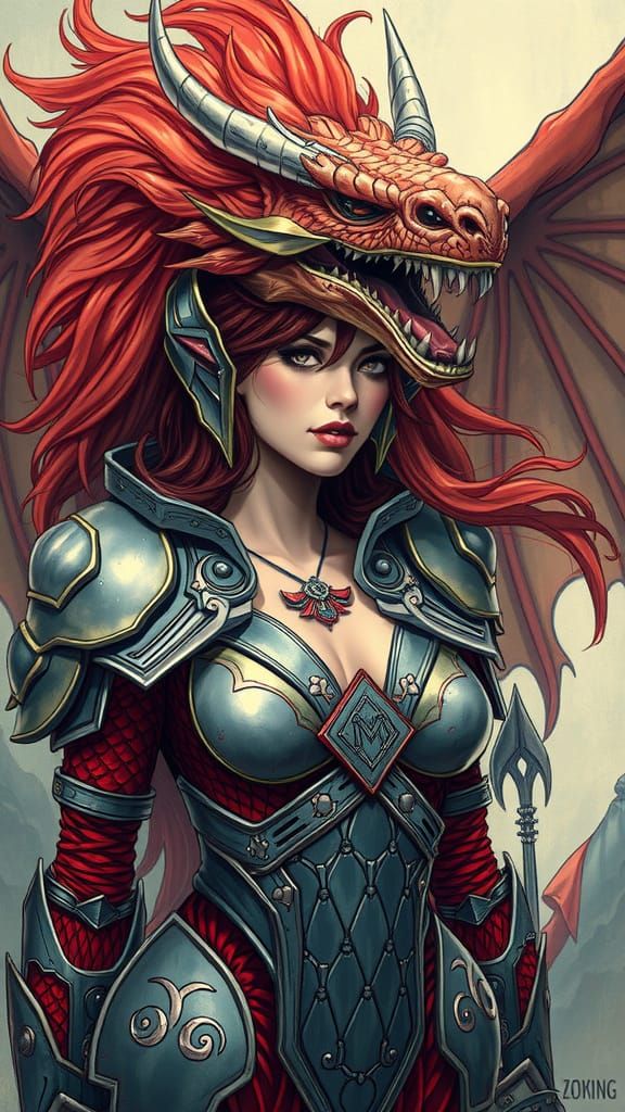 Ethereal Dragon Woman in Metallic Armor Reveals Her Fiery Sp...
