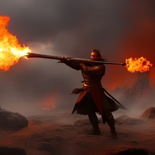 Epic Battle: Wizard Warrior vs Fire Dragon in Digital Art