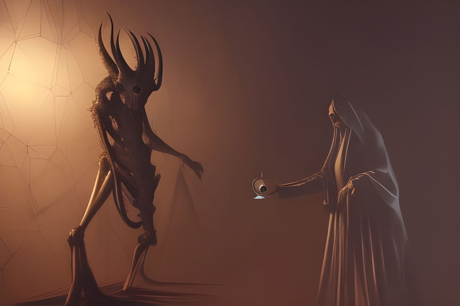 A nun meeting a demon, superstition in Middle Ages